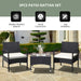 3-Piece Patio Wicker Rattan Furniture Set with Cushions & Glass Table for Lawn & Backyard displayed outdoors with a beautiful garden background highlighting its weather-resistant features.