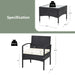 Detailed specifications of the 3-Piece Patio Wicker Rattan Furniture Set, showcasing dimensions and weight capacity for each piece.