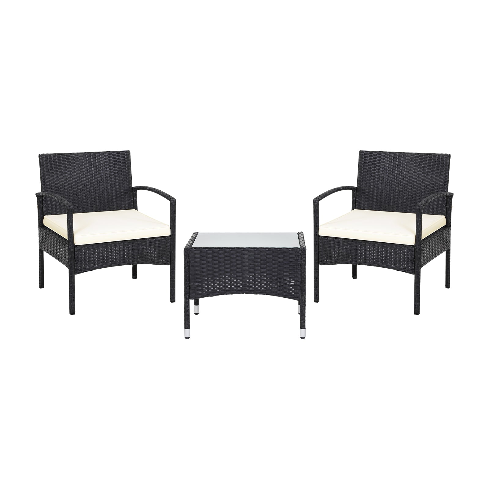 Minimalist view of the 3-Piece Patio Wicker Rattan Furniture Set, emphasizing its clean lines and stylish design, ideal for outdoor spaces.