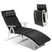 Adjustable 7-Position Outdoor Folding Chaise Lounge Chair with Pillow & Cushion - Black, highlighting its foldable design and cushioned comfort for outdoor enjoyment.
