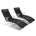 Adjustable 7-Position Outdoor Folding Chaise Lounge Chair with Pillow & Cushion - Black, featuring two chairs with removable cushions and a sleek design, perfect for outdoor relaxation.