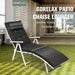Adjustable 7-Position Outdoor Folding Chaise Lounge Chair with Pillow & Cushion - Black, shown in a stylish outdoor area, ideal for lounging and sunbathing.