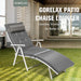 Adjustable Lightweight Folding Chaise Lounge Chair with Removable Pillow & Cushions - Gray, showcased in a modern patio setting, perfect for relaxation and sunbathing.