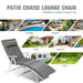 Adjustable Lightweight Folding Chaise Lounge Chair with Removable Pillow & Cushions in Gray, shown in various outdoor settings like garden and poolside.