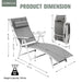 Product dimensions and specifications for the Adjustable Lightweight Folding Chaise Lounge Chair with Removable Pillow & Cushions in Gray.