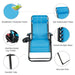 Close-up of the features of the Dream Yard Oasis oversized heavy-duty lounge chair, including breathable fabric, detachable pillow, and multifunctional cup holder - blue - 500 lbs capacity.