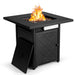 Close-up of the 28 Inch Propane Gas Fireplace showing flames and lava rocks, highlighting its sleek black finish and stylish design.