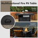 Multifunctional fire pit table displaying the 28 Inch Propane Gas Fireplace with removable lid and handle, ideal for outdoor dining and entertaining from Dream Yard Oasis ™.