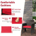 Comfortable cushions of the 3-Piece Red Patio Wicker Furniture Set highlighting high-density sponge and smooth zipper for easy removal and washing.