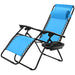 Light Blue Zero Gravity Folding Lounge Chair with Headrest & Cup Holder, highlighting the adjustable features and comfort for leisure activities.