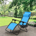 Light Blue Zero Gravity Folding Lounge Chair with Headrest & Cup Holder, ideal for outdoor relaxation in a green backyard setting.