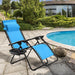 Light Blue Zero Gravity Folding Lounge Chair with Headrest & Cup Holder placed by a swimming pool, perfect for outdoor relaxation.