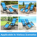 Light Blue Zero Gravity Folding Lounge Chair with Headrest & Cup Holder, showcased in multiple outdoor settings including poolside, patio, backyard, and beach.