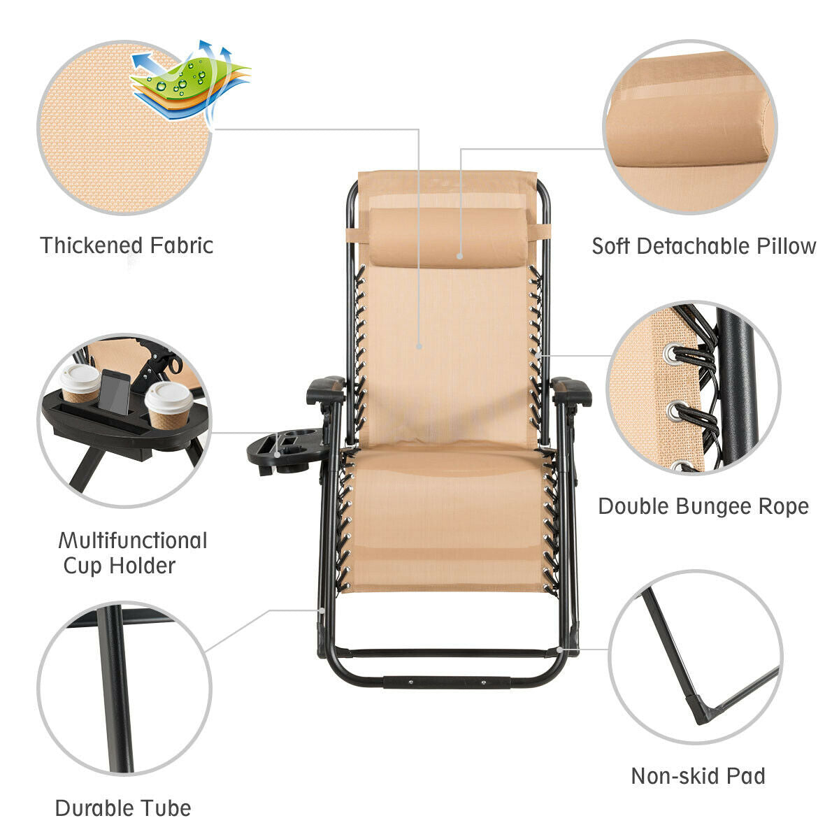 Dream Yard Oasis™ Oversized Heavy-Duty Lounge Chair with Cup Holder showcasing thickened fabric, a soft detachable pillow, and a multifunctional cup holder for convenience.