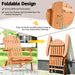 Illustration of the foldable design of the Eucalyptus Foldable Outdoor Adirondack Chair, highlighting its portability and space-saving features.