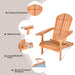 Detailed features of the Eucalyptus Foldable Outdoor Adirondack Chair, showcasing its ergonomic backrest, wide armrests, and sturdy triangular structure.