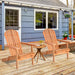 Two Eucalyptus Foldable Outdoor Adirondack Chairs with Ergonomic Design and Comfort for Patio, Deck, Garden on a wooden deck.