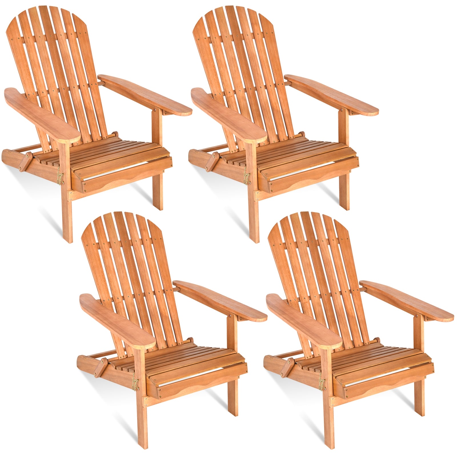 Four Eucalyptus Foldable Outdoor Adirondack Chairs arranged for a cozy outdoor gathering. Ideal for enjoying leisure time in your backyard.