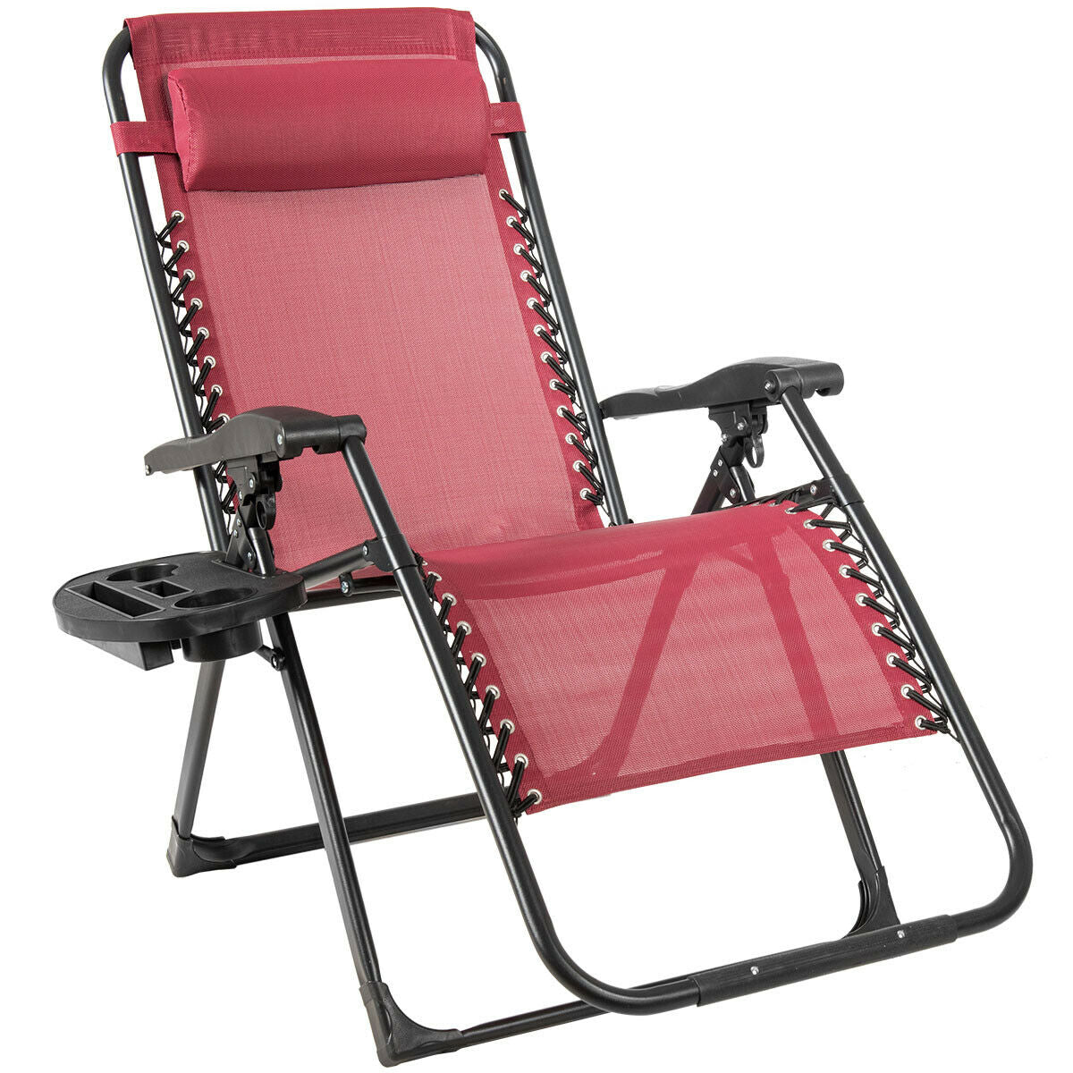 Oversize Heavy Duty Folding Recliner Lounge Chair with Cup Holder by Dream Yard Oasis™, showing the stylish wine color with a soft detachable pillow and multifunctional cup holder.