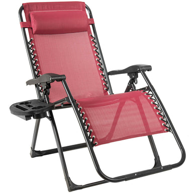 Oversize Heavy Duty Folding Recliner Lounge Chair with Cup Holder by Dream Yard Oasis™, showing the stylish wine color with a soft detachable pillow and multifunctional cup holder.