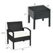 Dimensions of the 3 Piece Outdoor Rattan Sofa Set with Cushions and Glass Table for Patio and Garden, showcasing chair and table measurements.