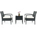 Another angle of the 3 Piece Outdoor Rattan Sofa Set with Cushions and Glass Table for Patio and Garden, displaying chairs and a centerpiece plant for a fresh look.