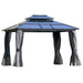 Outsunny 10'X12' Hardtop Gazebo with double roof, curtains, and mesh walls in grey and black, perfect for enhancing outdoor spaces.