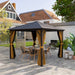 Outsunny 10' x 10' Hardtop Aluminum Gazebo displayed in a garden setting, highlighting its weather-resistant curtains and spacious outdoor seating area.