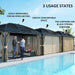 Outsunny 10' x 13' Hardtop Aluminum Gazebo showcasing three usage states: curtains for privacy, an open-air feel, and blocked sunshine, perfect for outdoor relaxation.
