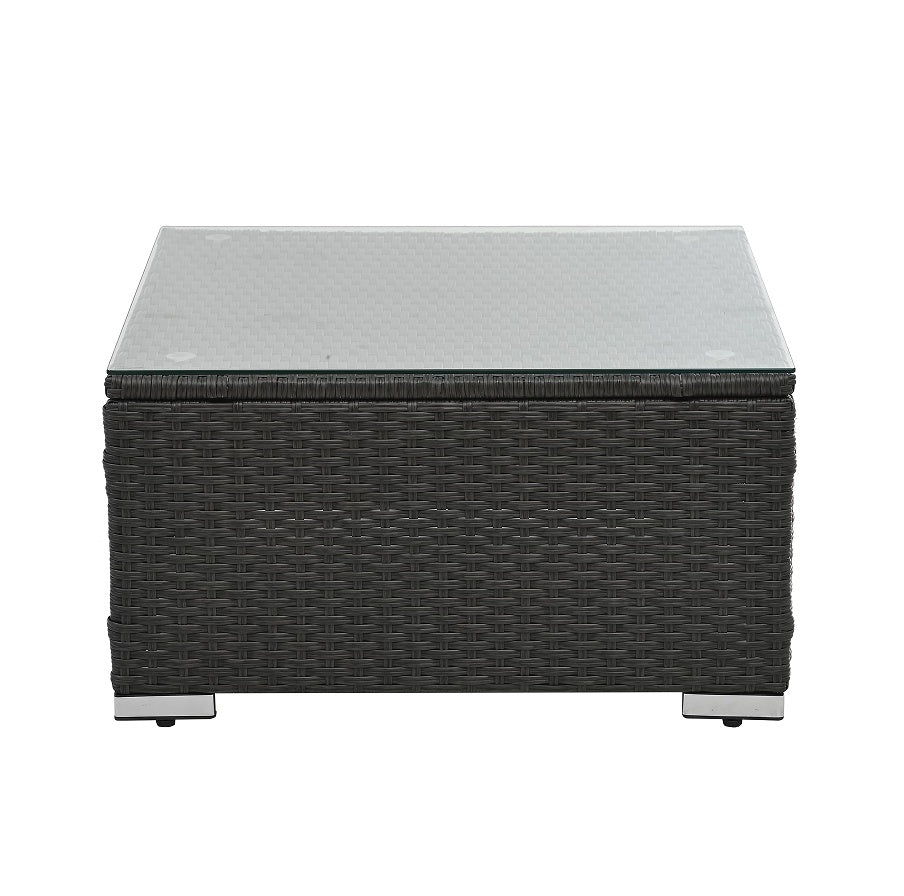 Close-up of the tempered glass coffee table from the 7-Piece Patio Furniture Set with dark gray PE wicker, perfect for outdoor entertainment.