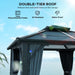 Close-up of the double-tier roof of the Outsunny 10' x 10' Hardtop Gazebo, highlighting UV-resistant polycarbonate panels and water-proof features.
