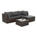 Dream Yard Oasis™ 5-Piece Brown PE Wicker Patio Furniture Set for 4, featuring a sectional sofa and coffee table in a stylish arrangement on a patio.