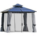 Outsunny 10'X10' Hardtop Aluminum Patio Gazebo with Double Tier Roof, Curtains & Netting in Black/Grey. Stylish and durable outdoor gazebo perfect for backyard gatherings.