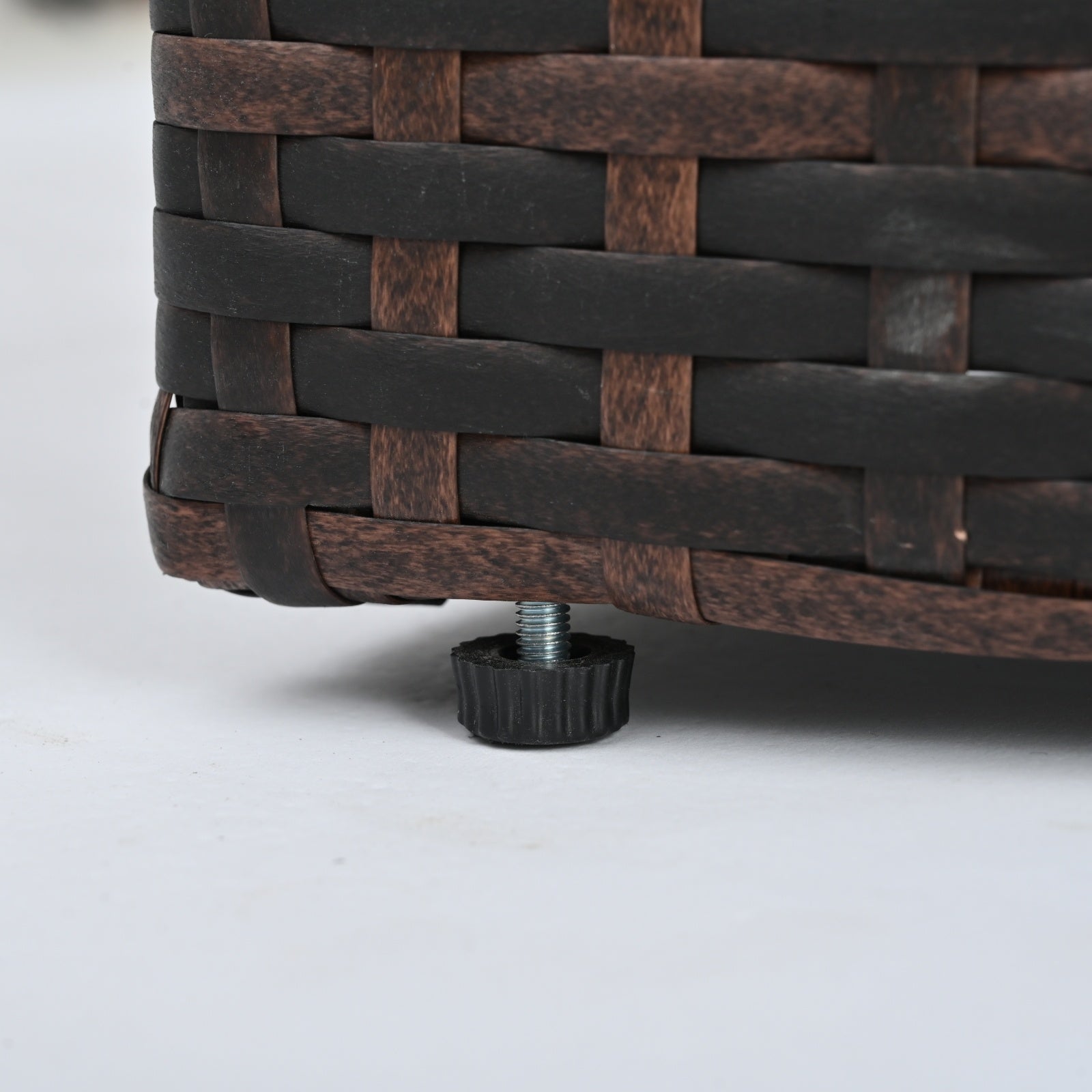 Close-up view of the sturdy weave of the Dream Yard Oasis™ 5-Piece Brown PE Wicker Patio Furniture Set for 4, showcasing the high-quality craftsmanship.