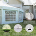 Close-up of the High Peak Decagonal Party Tent's features including sturdy ground stakes, wind ropes, and plastic leaking holes for optimal stability and drainage.