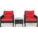 Chic 3-Piece Outdoor Patio Rattan Conversation Set with Red Cushions presented with clear backgrounds, highlighting its durable design.