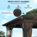 Close-up view of the Outsunny 10' X 10' Hardtop Gazebo illustrating heavy-duty features like a galvanized metal double-tier roof and mesh netting for UV and water protection.
