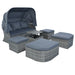 Complete arrangement of U STYLE Outdoor Wicker Daybed Sunbed Set with Canopy by Dream Yard Oasis, including sofa, ottomans, and coffee table, all in a sleek gray design.