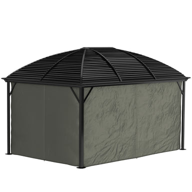 Outsunny 10' x 13' Aluminum Hardtop Gazebo in dark gray, showcasing a sturdy design with mesh netting and curtains for outdoor comfort.