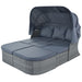 Close-up view of the U STYLE Outdoor Wicker Daybed Sunbed Set with Canopy by Dream Yard Oasis, featuring plush gray cushions and a retractable canopy for shade.