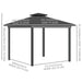 Dimensions of the Outsunny 12' x 10' Double Roof Hardtop Gazebo, showcasing spacious design with measurements in inches and centimeters.