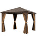 Outsunny 10' x 10' Hardtop Aluminum Gazebo with Mosquito Netting, Curtains & Hanging Hook showcased with stylish curtains and a sleek design for outdoor spaces.