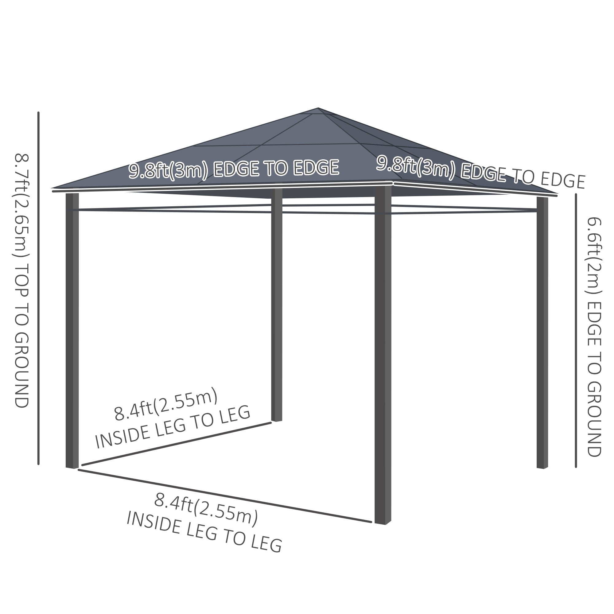 Dimensions of the Outsunny 10'x10' Hardtop Gazebo, illustrating height and width specifications for optimal outdoor setup.