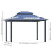 Dimensions illustration of Outsunny 10'X12' Hardtop Gazebo with Double Roof, showing measurements and structure details.