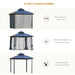 Different configurations of the Outsunny 10'X10' Hardtop Aluminum Patio Gazebo showing three-way usage with curtains, mesh sidewalls, and an open-air design.