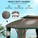Highlighting the heavy-duty galvanized metal double-tier roof of the Outsunny 10' x 12' Hardtop Patio Gazebo for stability and protection.