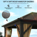 Outsunny 10' x 12' Hardtop Gazebo with Aluminum Frame, Steel Roof & Mesh Netting by Dream Yard Oasis, highlighting the galvanized steel roof features like high temperature resistance and UV protection.