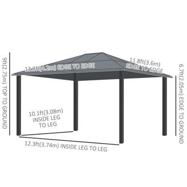Dimensions of the Outsunny 14'x12' Aluminum Patio Gazebo Canopy, showcasing edge-to-edge measurements for functional setup.