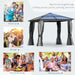 Outsunny 10' X 10' Heavy Duty Aluminum Hardtop Gazebo ideal for family gatherings, birthday parties, and picnics, accompanied by joyful people enjoying outdoor activities.