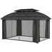 Outsunny 13' x 10' Double Roof Gazebo with Removable Curtains & Aluminium Frame in Black, showcasing a spacious design with mesh netting and elegance for outdoor gatherings.